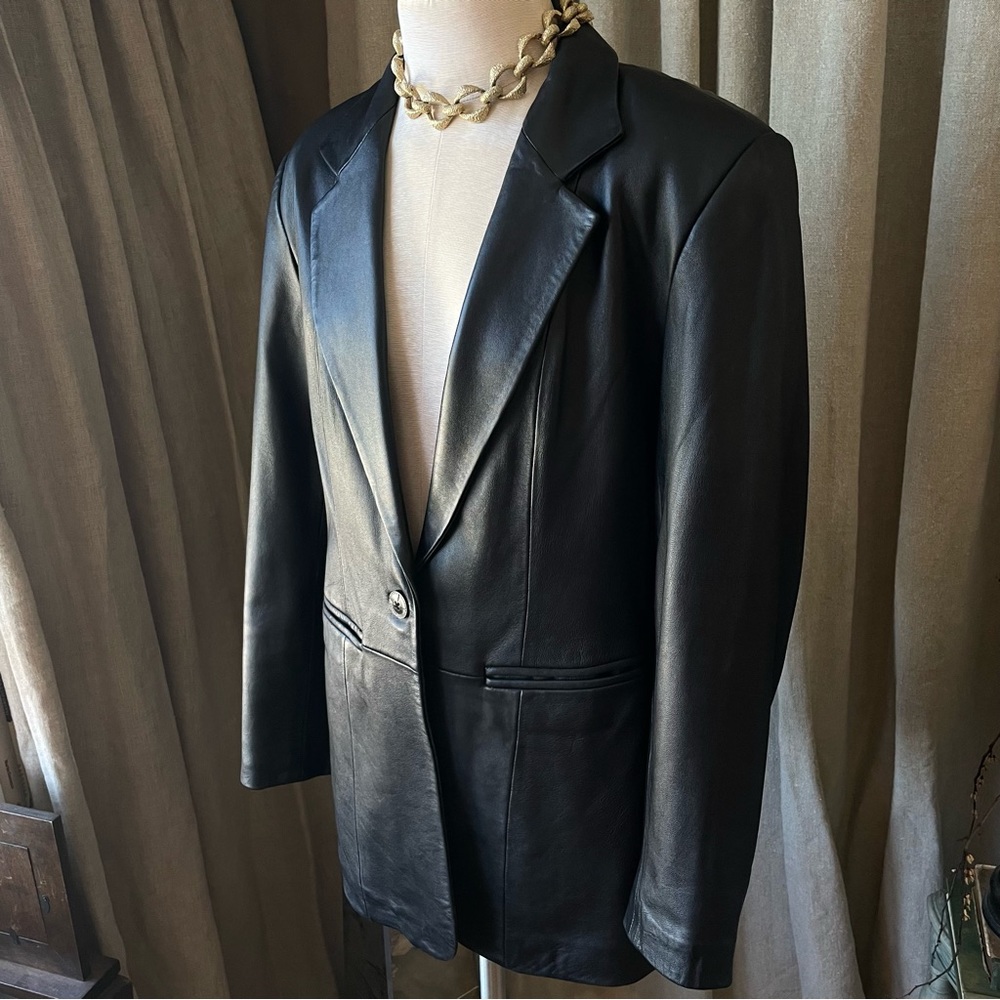 Vintage soft black leather blazer coat suit jacket 90s y2k kardashian